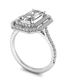 Custom Good Old Gold Engagement Ring w. Emerald Diamond Halo