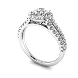 Custom Good Old Gold Split Prong Engagement Ring w. Diamond Halo